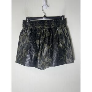 Ramy Brook Black/Olive Green Faux Snake Skin Shorts Sz S